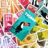 A collection of colorful cards for the Tucano card game featuring illustrations of toucans and tropical elements.