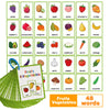 Un jeu de 48 cartes d'apprentissage avec des fruits et légumes pour enfants.