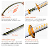 A bamboo katana replica sword with a white blade and orange hilt, demonstrating high tenacity and safety features.