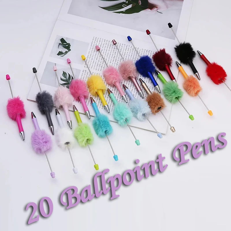 DIY Plush Bead Pens – Set of 20 Colorful Handmade Ballpoint Pens