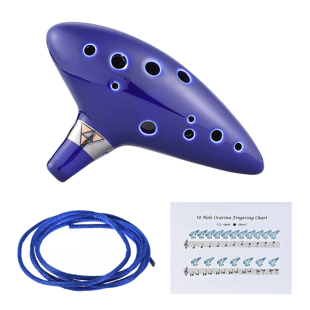 Ceramic 12-Hole Ocarina with Songbook and Neck Cord