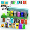 A collection of 20 colorful magnetic building blocks in various shapes and colors displayed on a green surface.