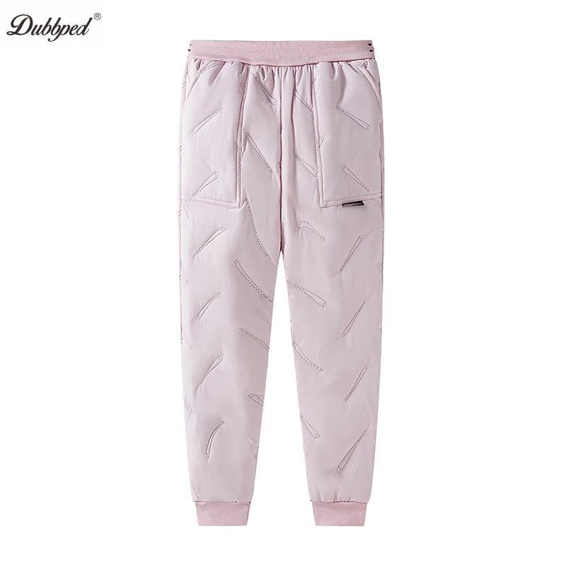 Light pink kids waterproof winter pants with a fleece lining