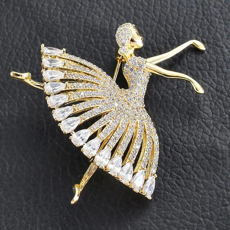 Ballerina Dancer Rhinestone Brooch for Women