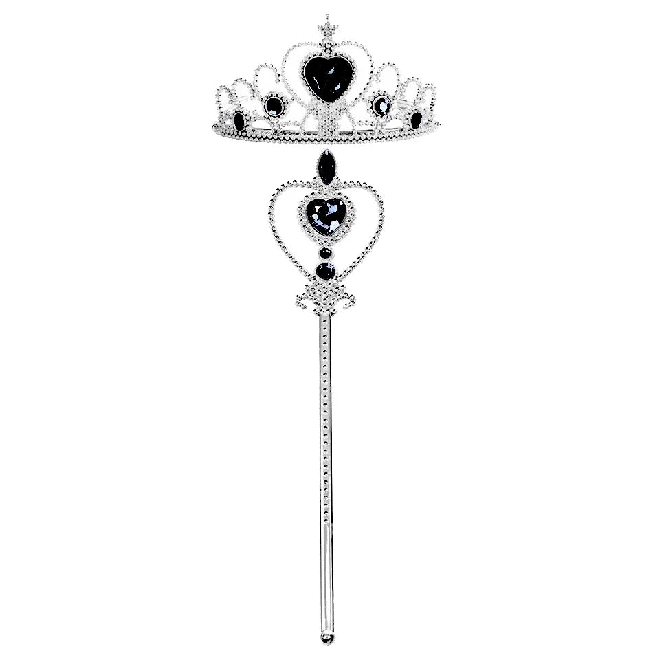 A silver and diamond-encrusted crown and scepter set for a royal princess dress-up playset