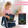 A young girl is holding a portable light weight 8.5 inch LCD writing tablet for kids with a stylus pen.