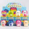 A set of 12 squishy stress relief toys featuring cute animal and food characters in various colors and designs.