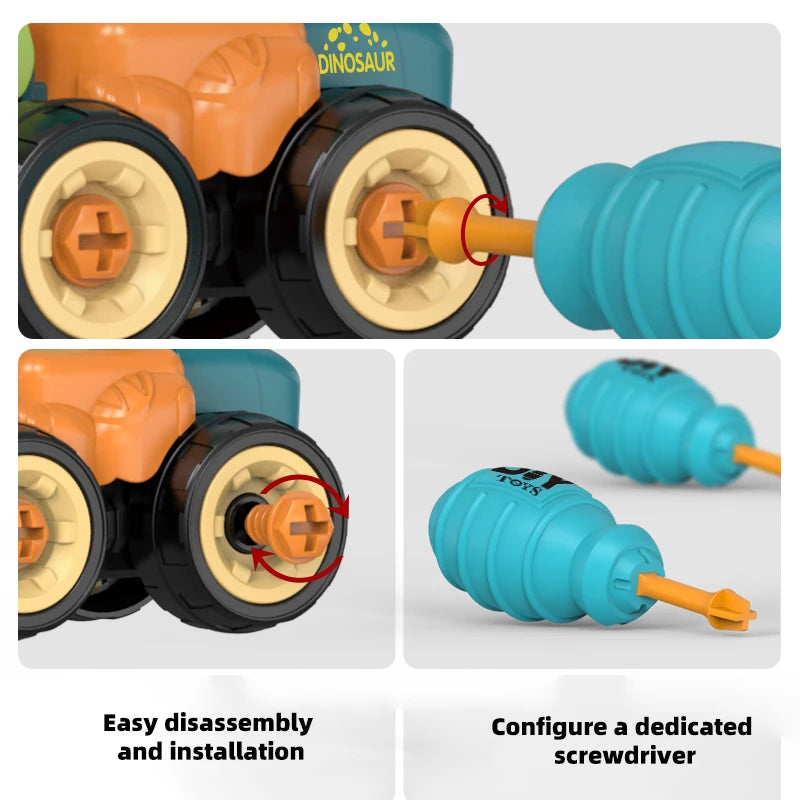 A set of parts for a DIY Nut Assembly Engineering Vehicle Toy, showing components and instructions for assembly.