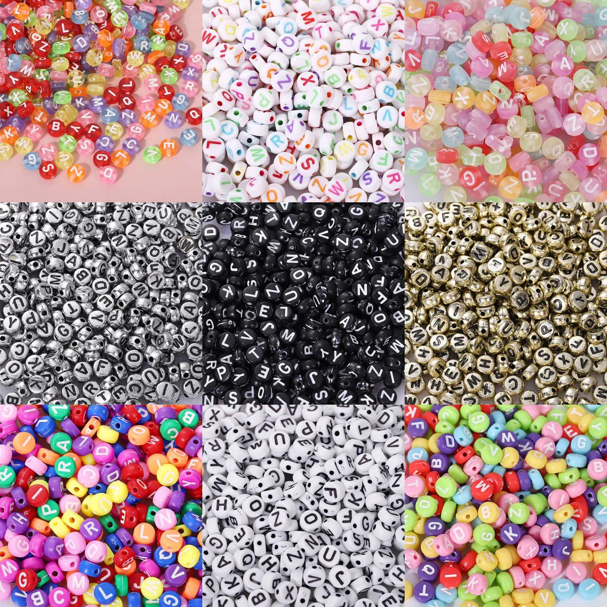 A collection of colorful alphabet beads in various shapes and colors for jewelry making