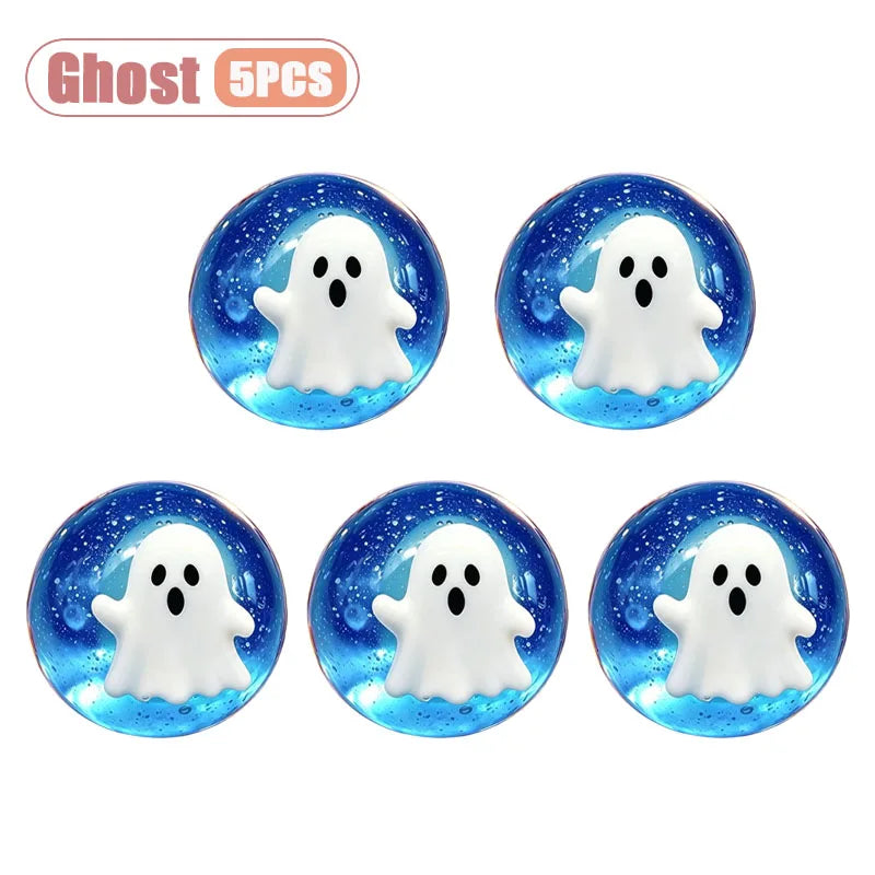 Five blue translucent ghost-shaped squishy stress relief toys for Halloween