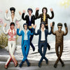 A collection of five poseable Elvis Presley Cat King plush dolls standing in a line against a white background.