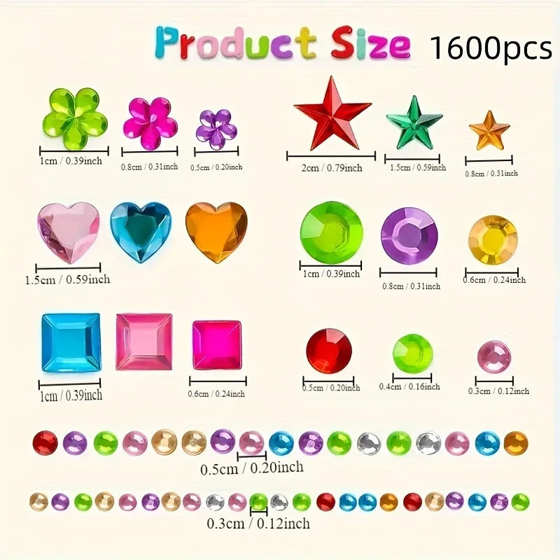 A collection of colorful acrylic gemstone stickers and rhinestones in various sizes and shapes for crafts and DIY projects.