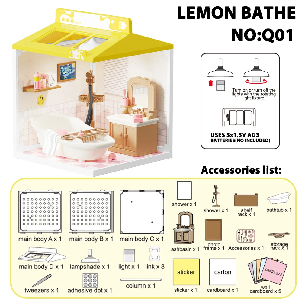 Lemon Bathe NO:Q01 miniature DIY dollhouse furniture assembly kit with accessories