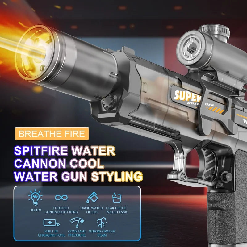 Electric Water Gun with Recoil and LED Flame Effects