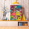 A diamond painting featuring characters from SpongeBob SquarePants like Patrick and Squidward against a vibrant background.