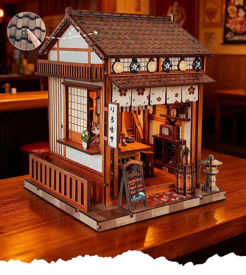 DIY Wooden Miniature Japanese Tavern Model Kit with LED Lighting
