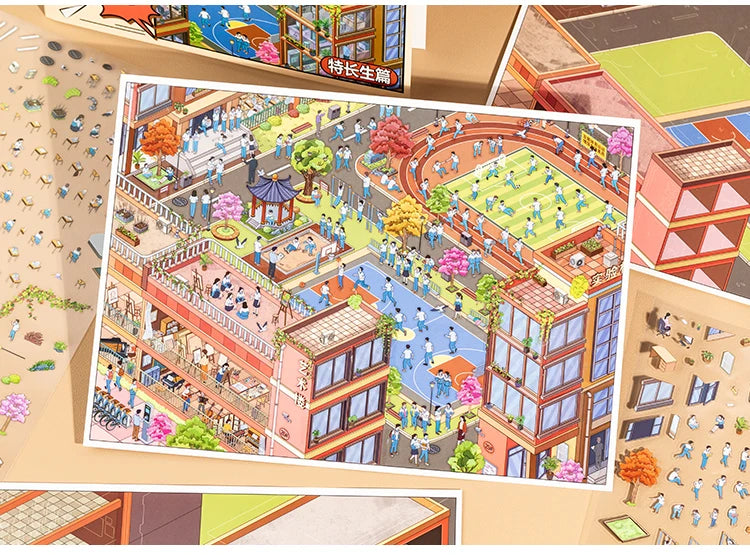 A collection of 3D landscape scene stickers featuring detailed outdoor and architectural elements for scrapbooking