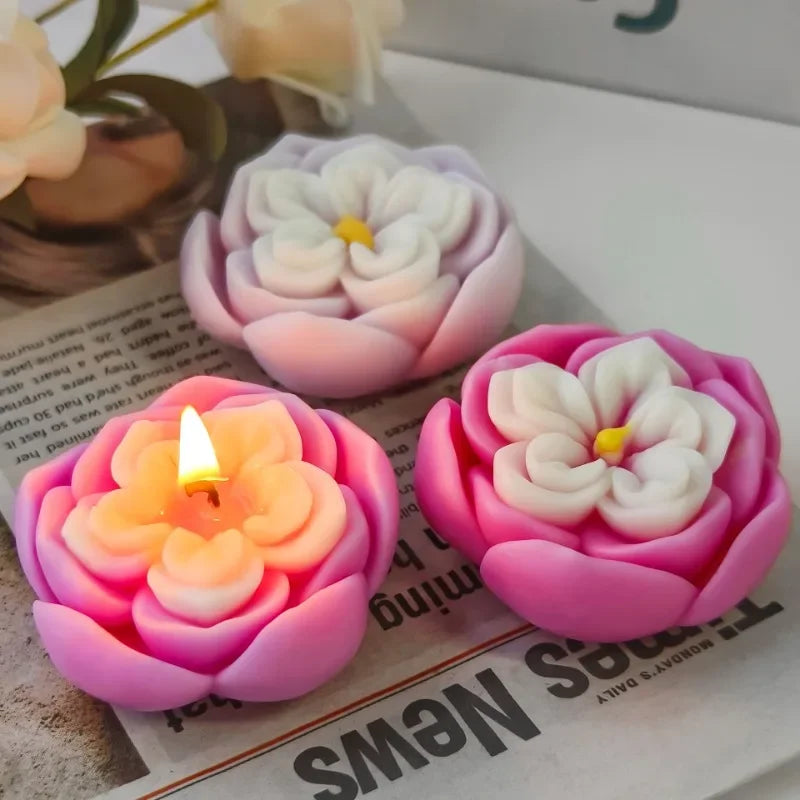 Pink rose flower silicone mold used for making candles and soap