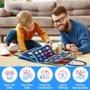 A man and a child interact with a colorful Montessori sensory activity board for fine motor skills development.