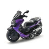 A black and purple vintage-style pull-back motorcycle toy car for kids.