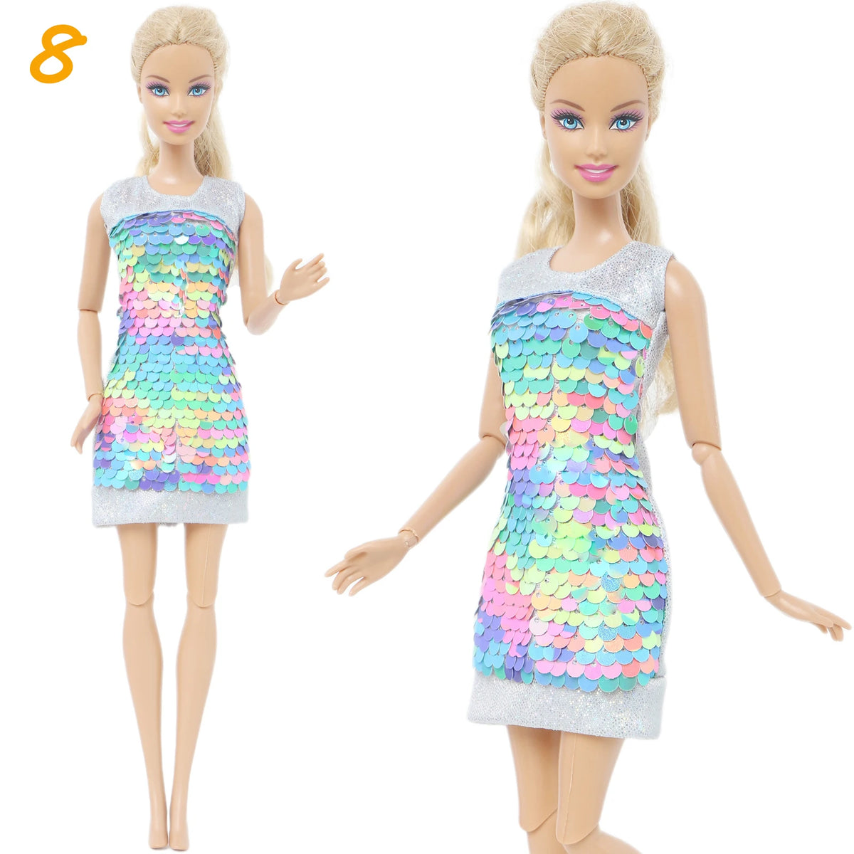 Fashion Doll Outfit Set – Wave Point Dress & Denim Grid Skirt for 11.5–12 Inch Dolls