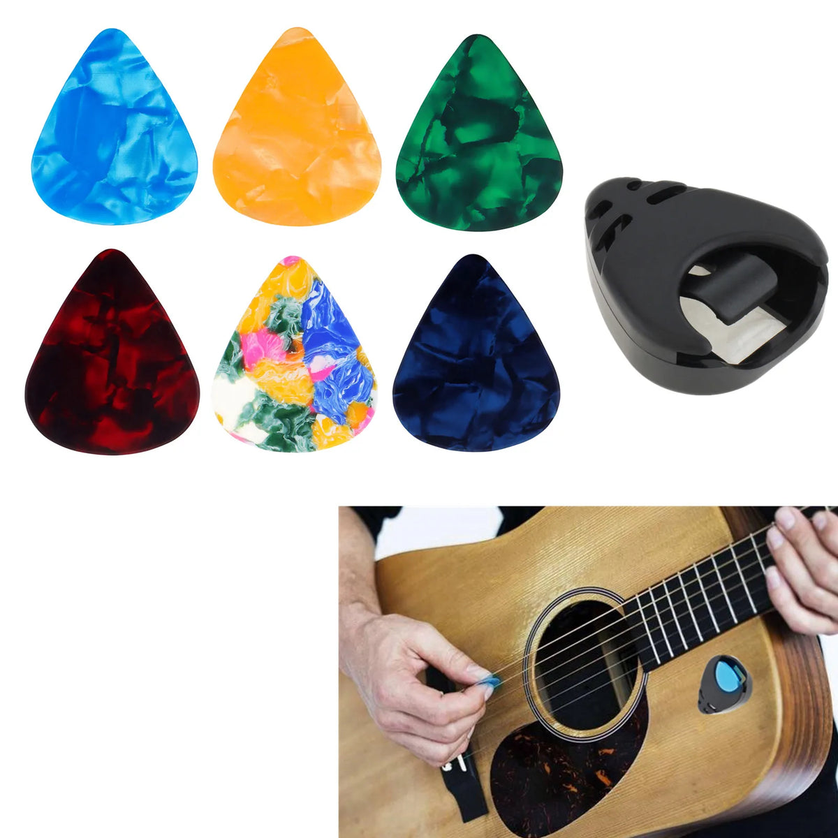 Adhesive Guitar Pick Holder with Celluloid Picks Set