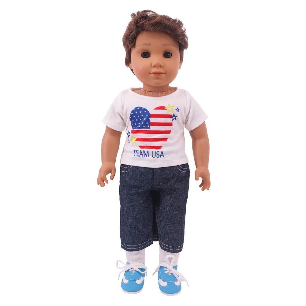 Bear Print Casual Outfit for 43 cm Baby Dolls