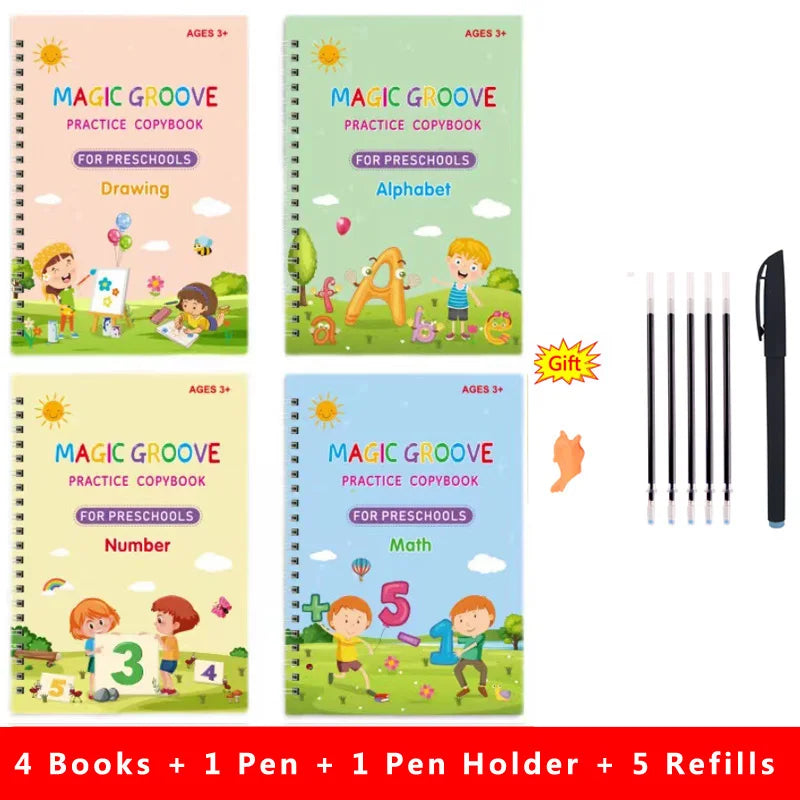Reusable Grooved Handwriting Books for Kids — Magic Ink Practice Set