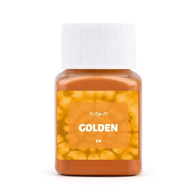 A jar of Golden textile fabric dye powder with a white cap.