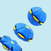 Blue Squeeze-and-Throw Flying Saucer Ball with yellow accents shown from above