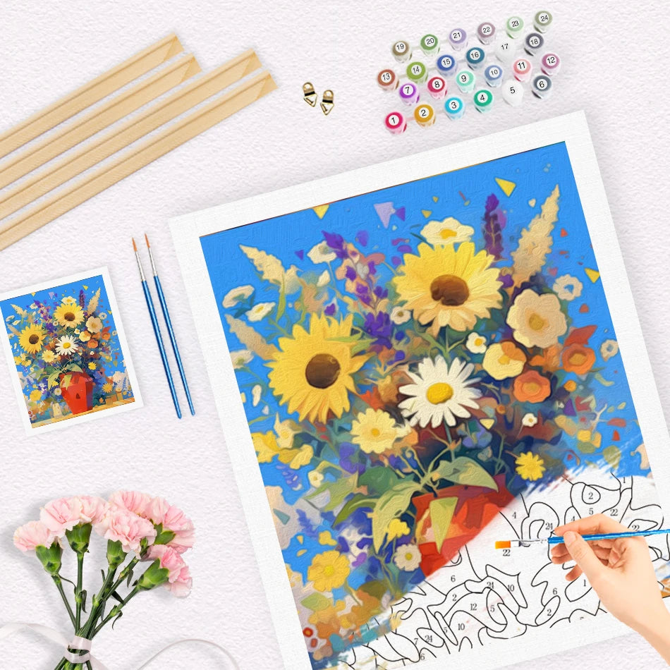 DIY Paint by Numbers Kit | Flowers in Vase | Acrylic Canvas Art with Frame