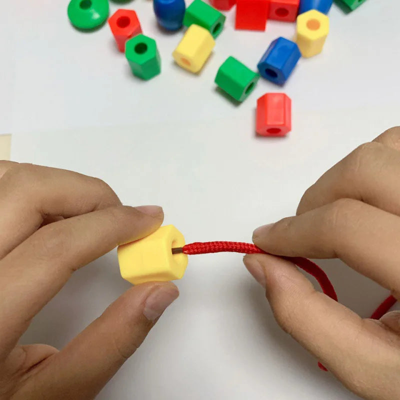 Rainbow Lacing Beads for Toddlers – Color & Shape Sorting Montessori Toy