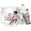 7-in-1 Toddler Slide and Swing Play Set with Basketball Hoop & Castle Playhouse