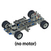 A gray and blue mechanical vehicle model built from building blocks, shown without a motor.