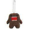 A dark brown, monster-shaped plush keychain charm with white teeth and a silver chain.