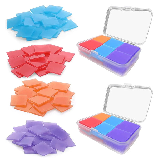 A set of colorful diamond painting glue clay pieces in various shades of blue, red, orange, and purple.