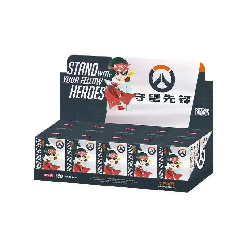 A box set for Overwatch Play of the Game featuring a figurine and game components.