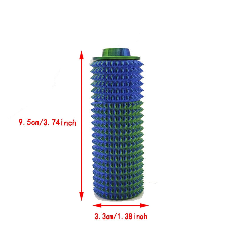 Roulé tactile bleu sensoriel avec surface texturée, 9,5 cm de long et 3,3 cm de diamètre.