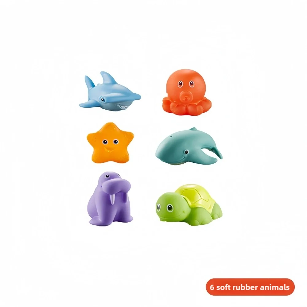 Turtle Water Play Bath Toy Set with Net and Squeeze Animals