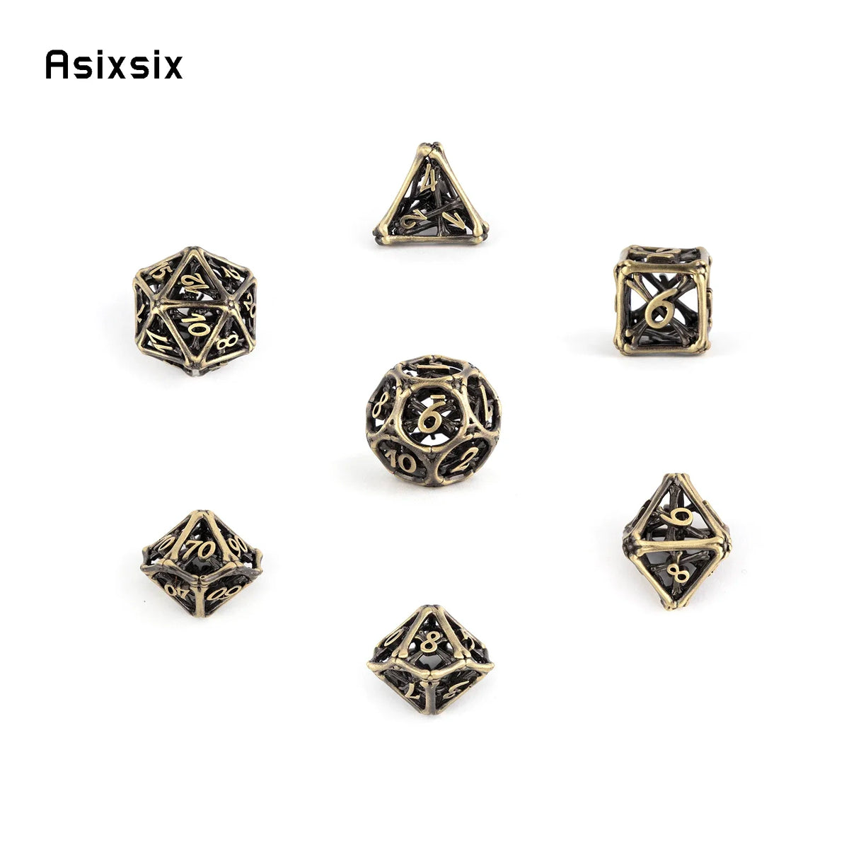 Yellow Hollow Metal Polyhedral Dice Set for RPG and Tabletop Games