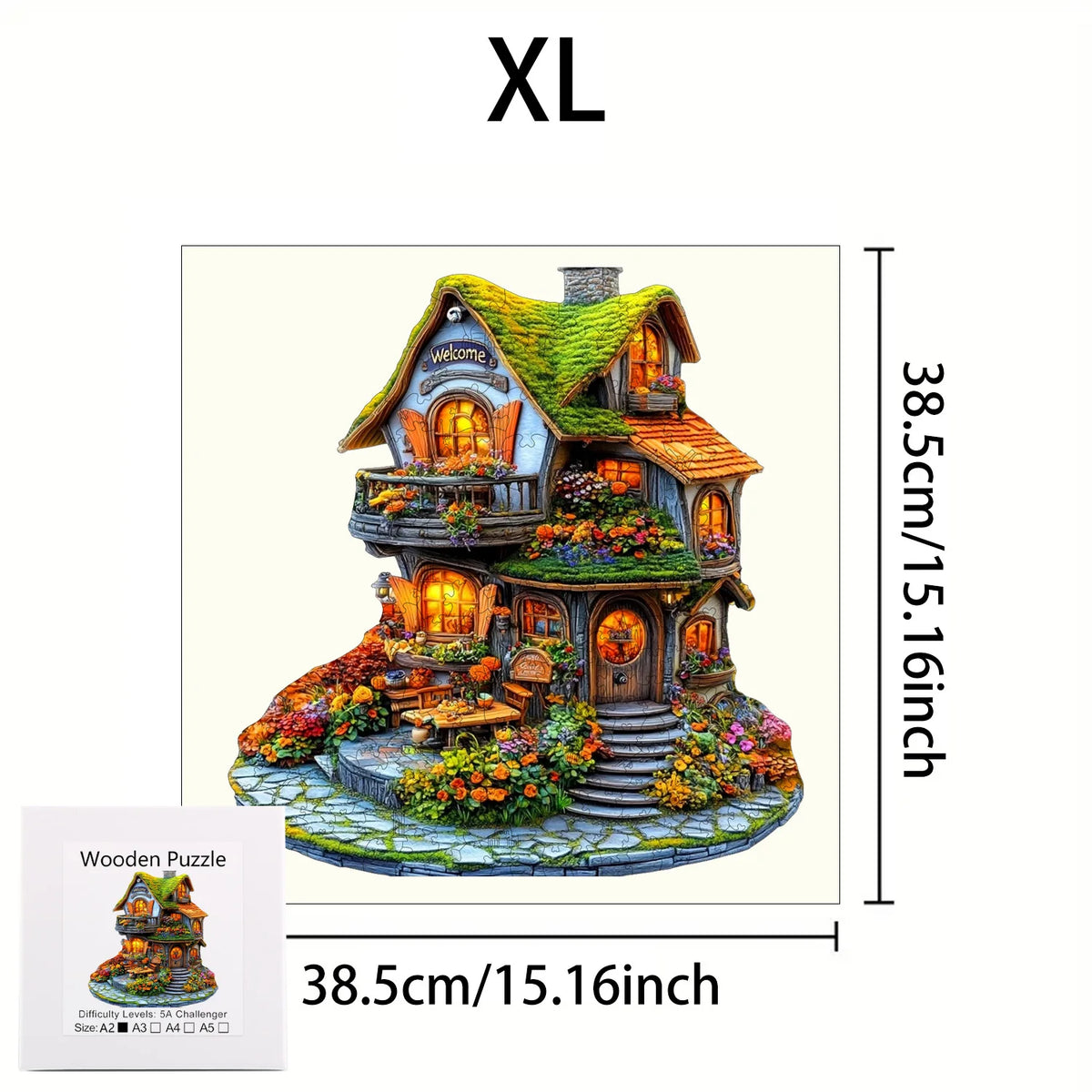 Premium Wooden Jigsaw Puzzle – Villa Peacock Owl Landscape