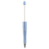 A slender, blue ballpoint pen with a silver tip and a decorative top.