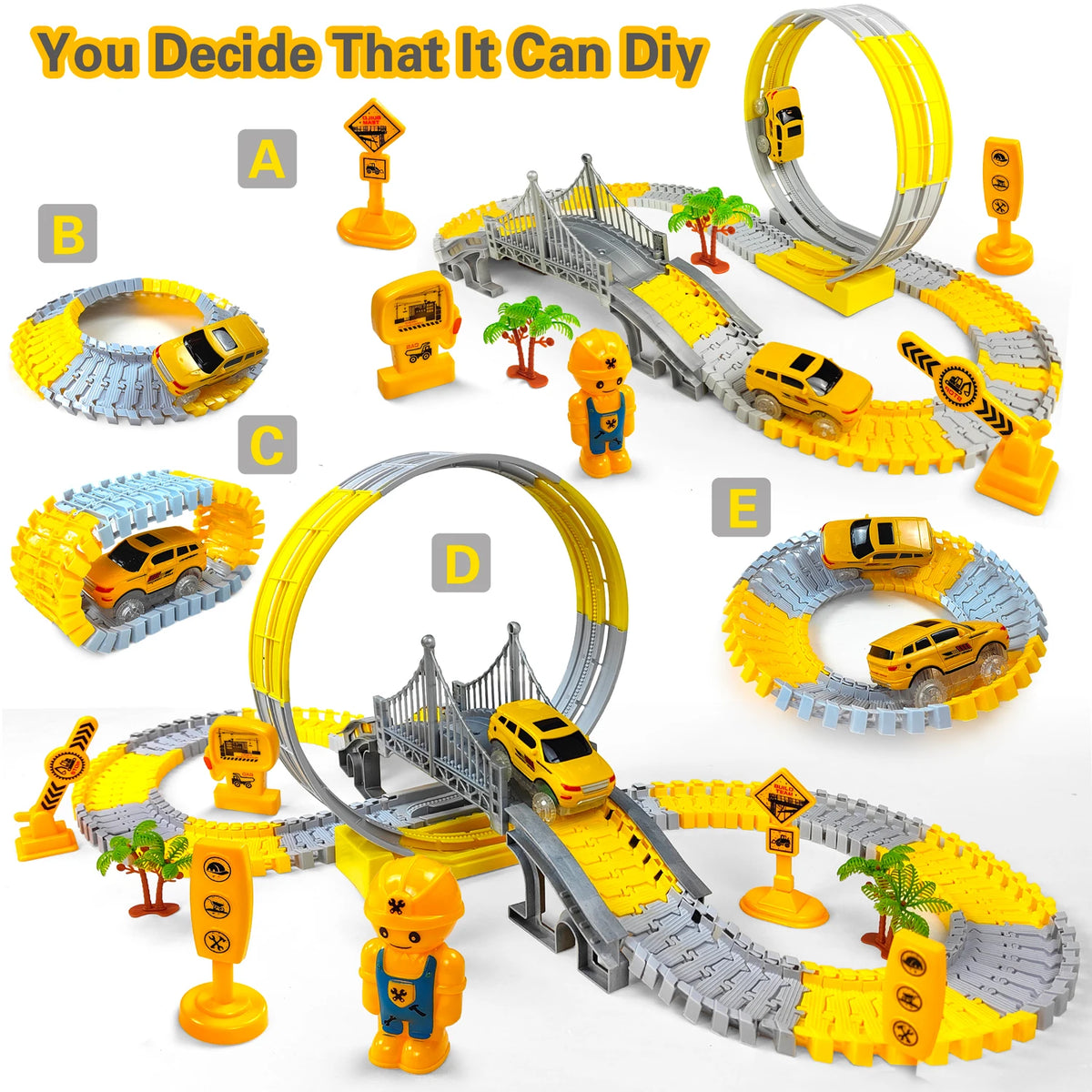Electric Track Car Toy Set for Kids with Engineering Vehicles
