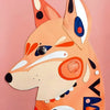 A painting by numbers kit featuring an orange fox head on a pink background.