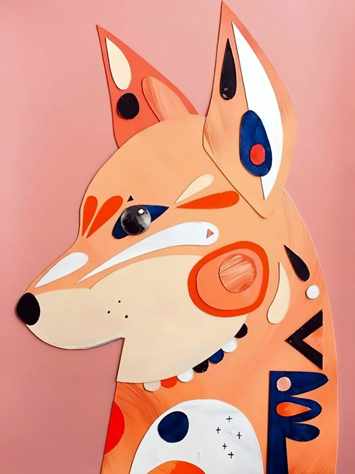 A painting by numbers kit featuring an orange fox head on a pink background.