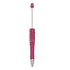 A pink beadable ballpoint pen with a silver tip and a pink body.