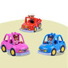 A set of city traffic vehicle building blocks featuring a red truck and a blue car with minifigure drivers.
