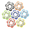 A set of six silver and black flippy bike roller chain fidget toys arranged in a circular pattern.