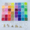A flat round polymer clay bead kit featuring various colors and shapes for DIY jewelry making.