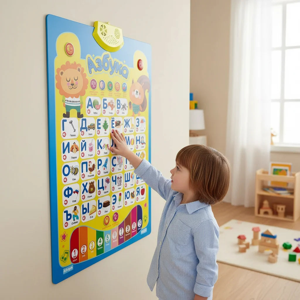 Interactive Russian Alphabet Learning Chart with Music and Quizzes